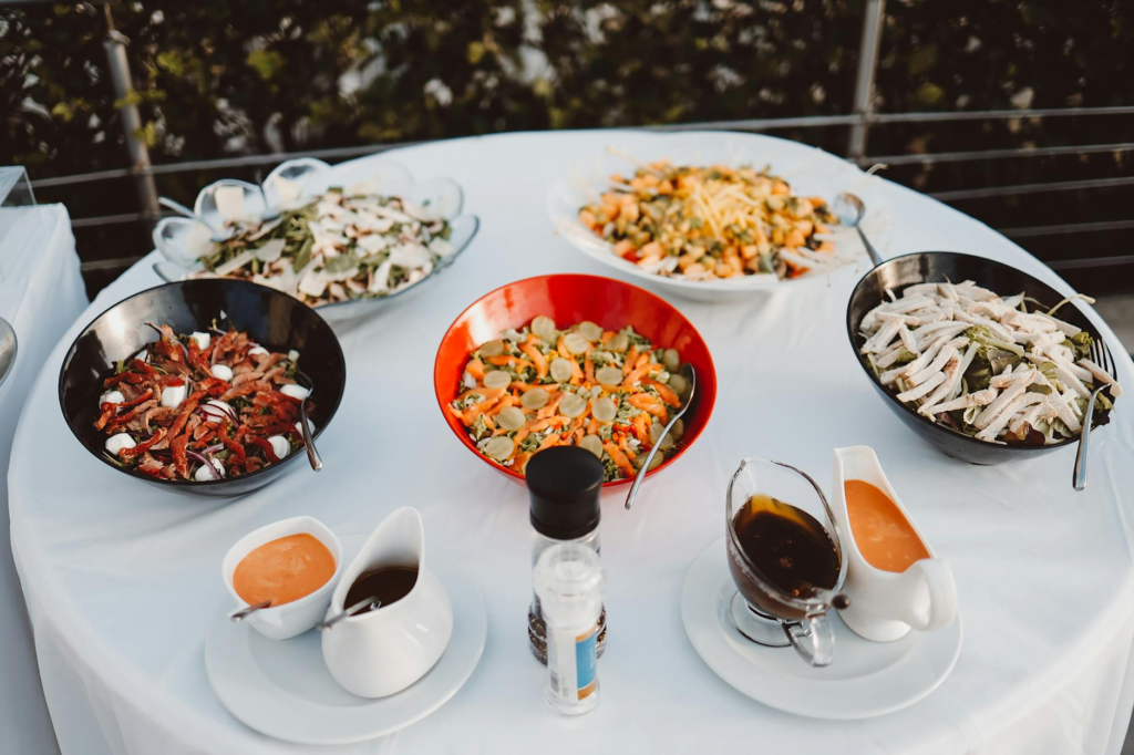 A festive table setup with various side dishes complementing gluten-free burgers — Gluten-Free Holiday Burgers Las Vegas