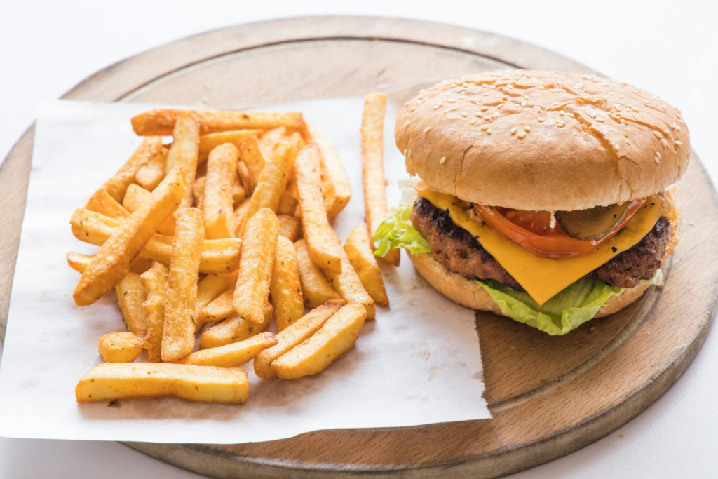 A mouthwatering vegan burger with fresh toppings and a side of fries — vegan burgers Las Vegas