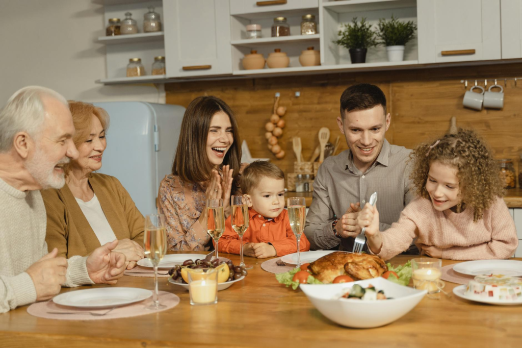 A smiling family enjoying gluten-free holiday food together — Gluten-Free Holiday Burgers Las Vegas