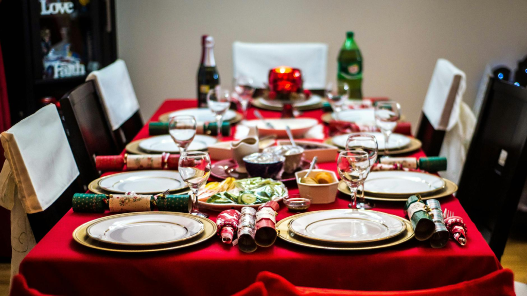 A table set for a family dining experience during the holidays with Kid-Friendly Holiday Burgers Las Vegas