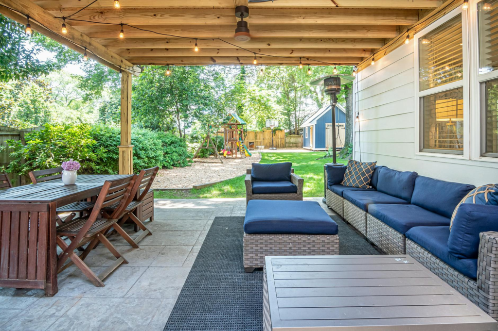 An inviting outdoor patio area perfect for family dining. — family-friendly burgers Las Vegas