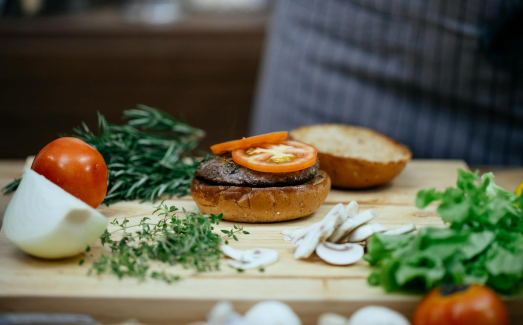 An unusual flavor burger from The Counter, garnished with fresh ingredients. — unique burgers Las Vegas