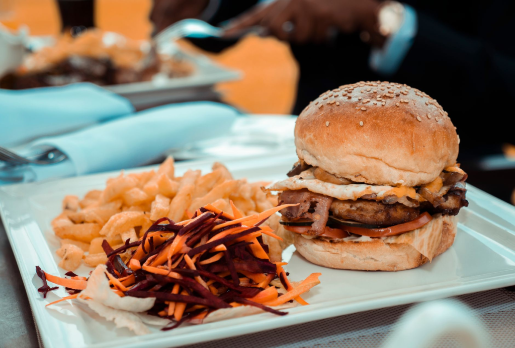 A beautifully plated gourmet burger from a top restaurant on the Las Vegas Strip. — best burger las vegas strip