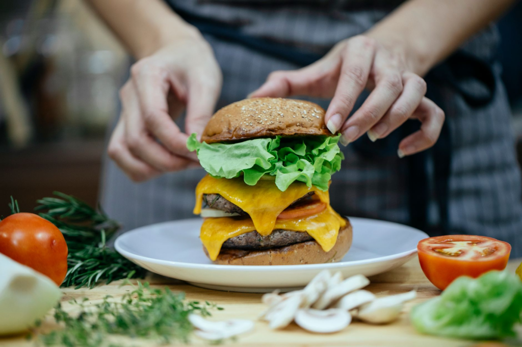 A beautifully plated gourmet burger showcasing fresh ingredients. — gourmet burgers Las Vegas