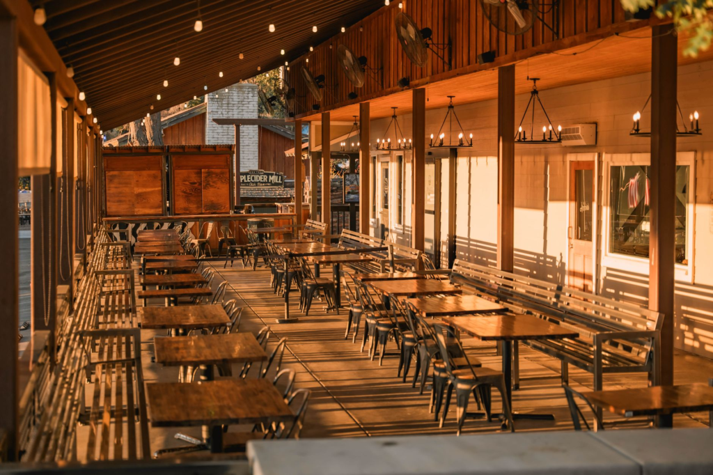 An inviting outdoor dining space at 5-8 Club — hidden burger gems Las Vegas