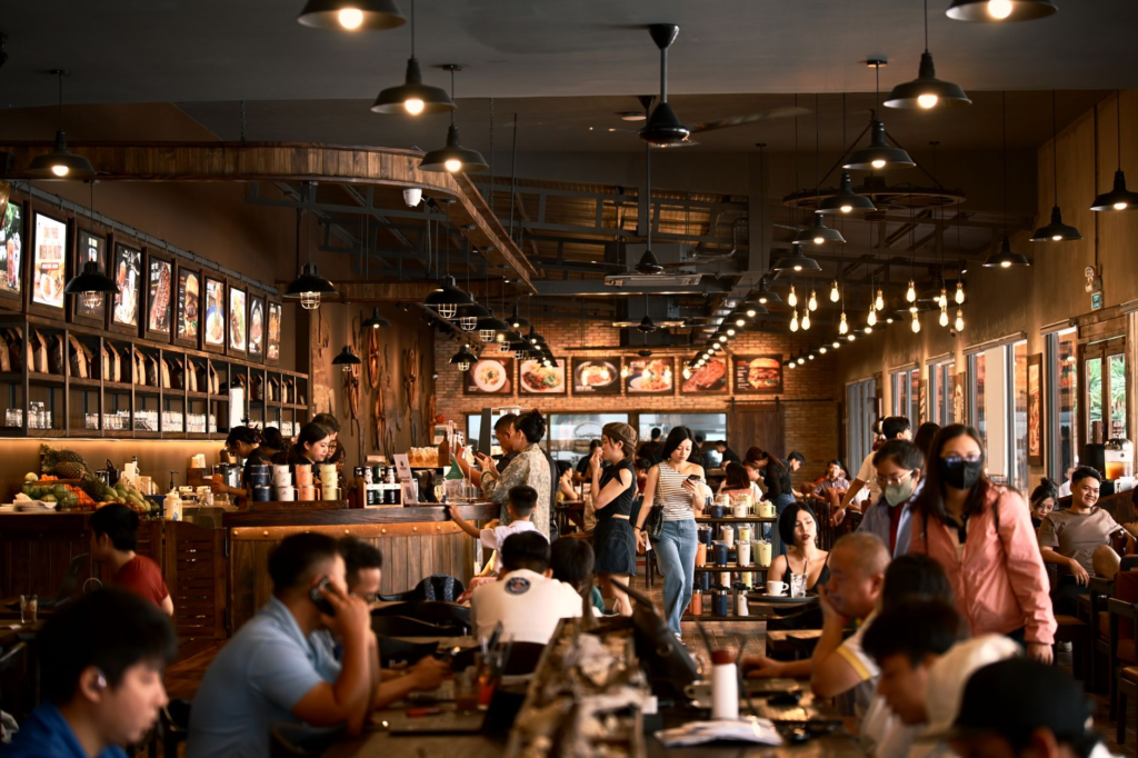 An inviting restaurant interior designed for families — family-friendly burgers Las Vegas