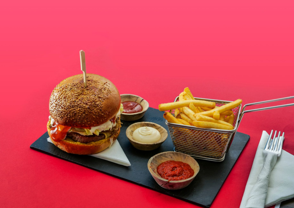 A mouth-watering gourmet burger with artisanal toppings and a side of truffle fries. — gourmet burgers Las Vegas