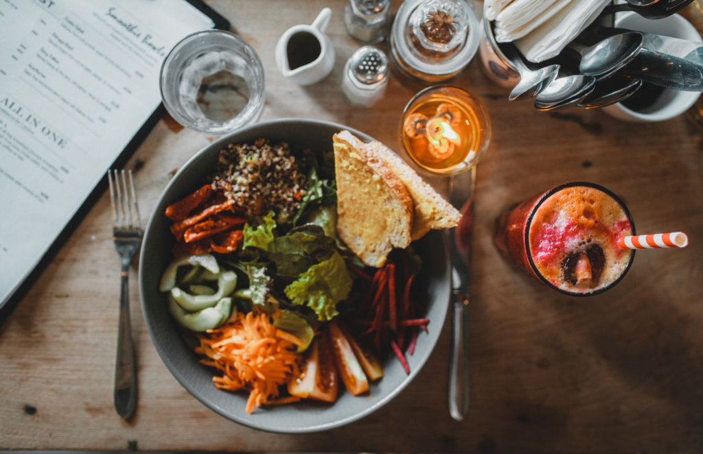 A vibrant salad served alongside a vegetarian burger at a local restaurant. — best vegetarian burgers Las Vegas