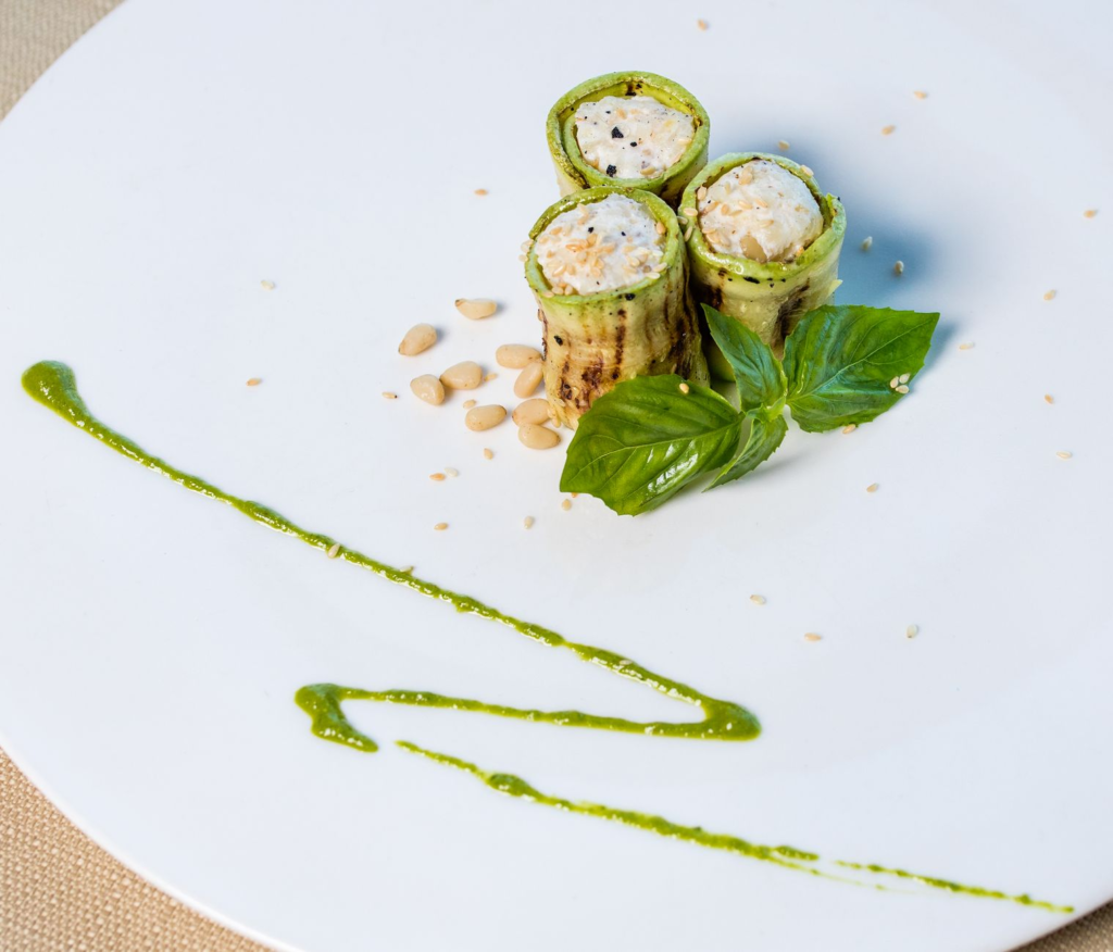 An elegant plate of vegan cuisine from a fine dining restaurant in Las Vegas. — vegan burgers Las Vegas