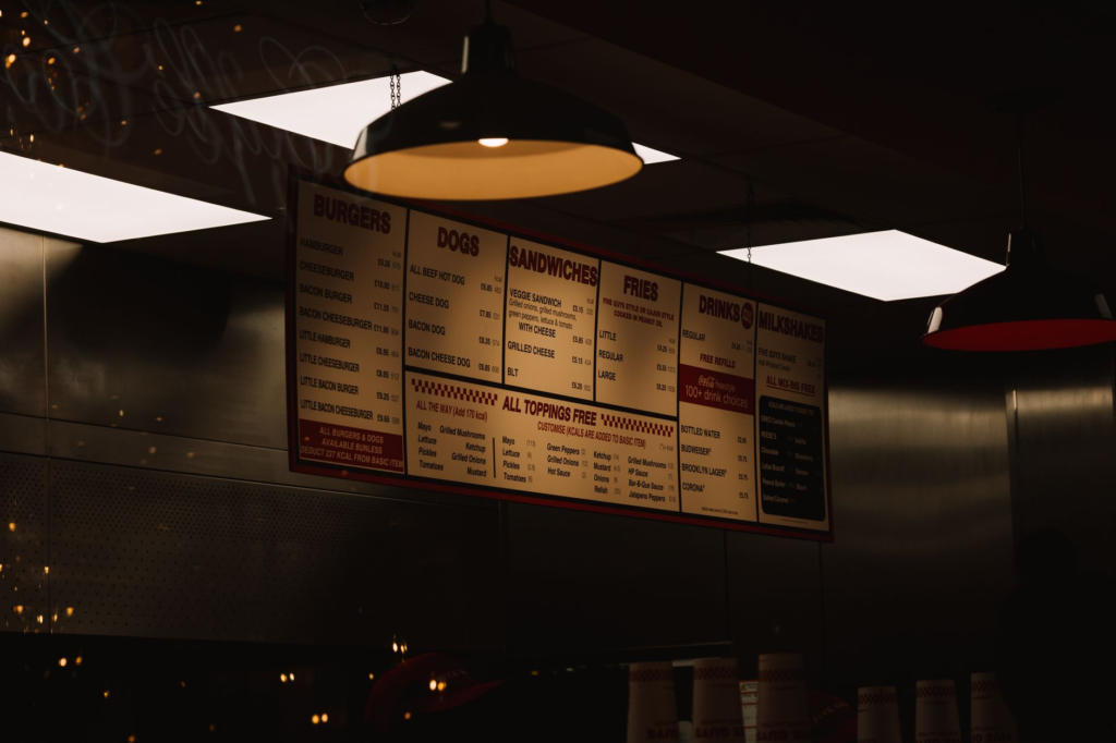 An interior shot of a popular local burger restaurant showcasing the ambiance of Las Vegas burger chains vs locals.