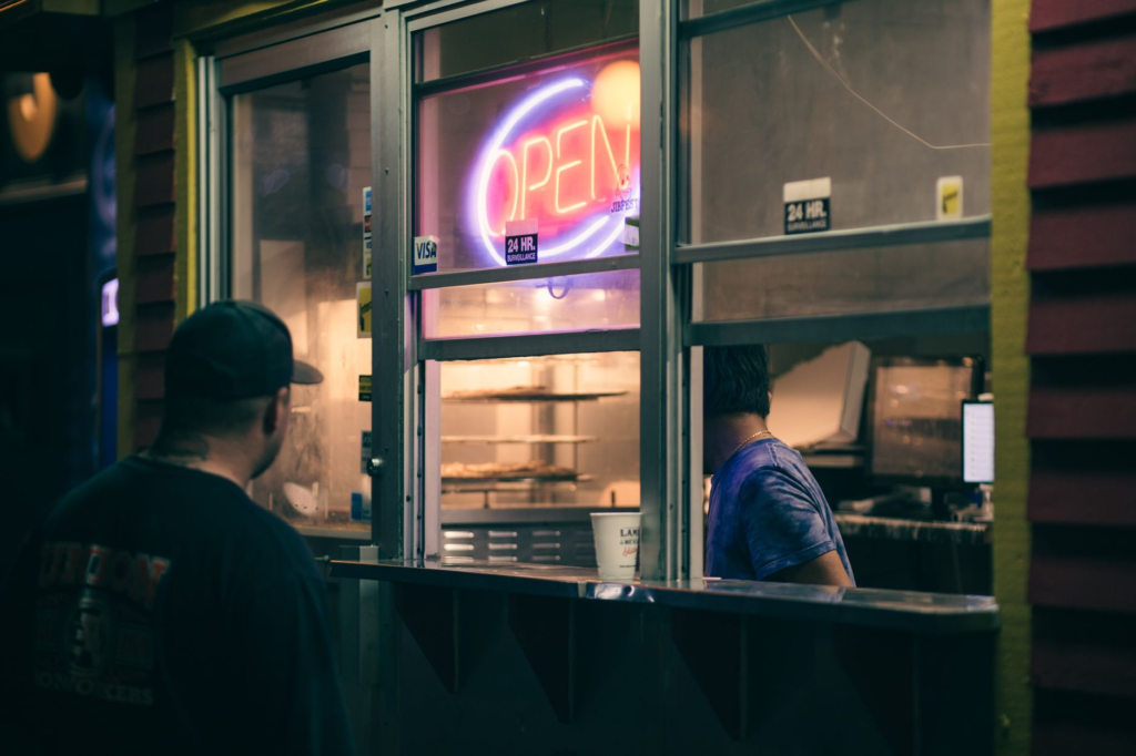 The Crack Shack's fun ambiance with customers enjoying their late night meals. — late night burgers Las Vegas